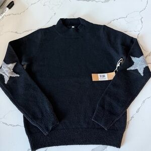 NWT Dreamers by Debut Women's Gray Star Elbow Patch Black Mock Neck Sweater XS